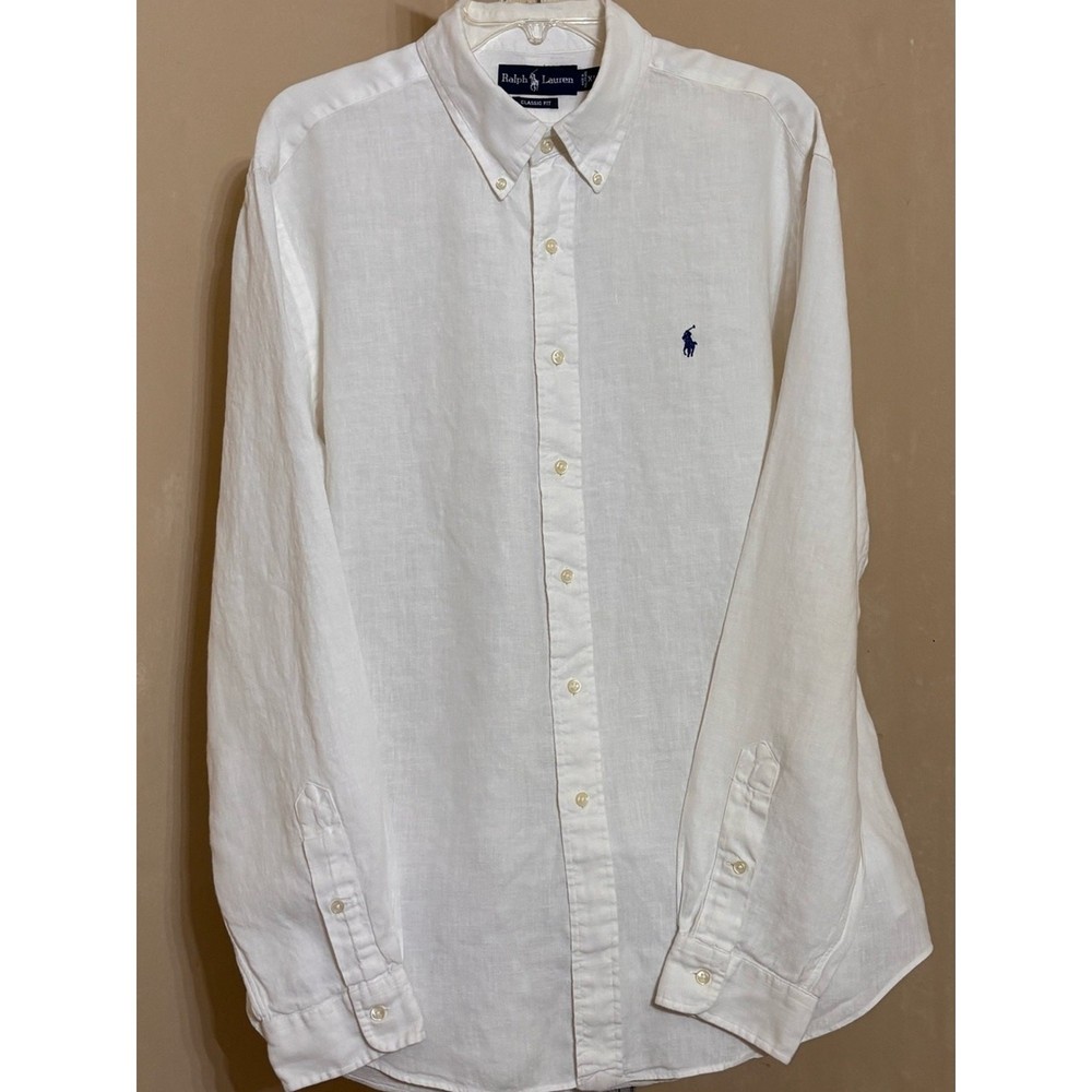Ralph Lauren Men’s White 100% Linen Button-Down Shirt Sz XL