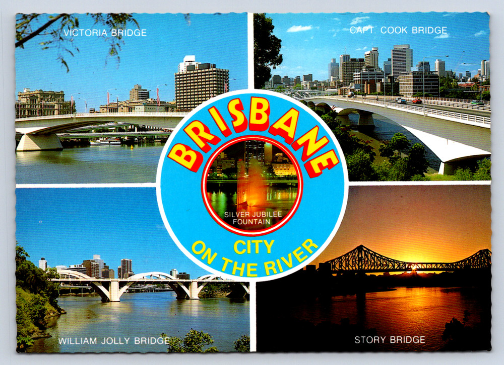 Vintage Postcard Brisbane Queensland Australia City Bridges