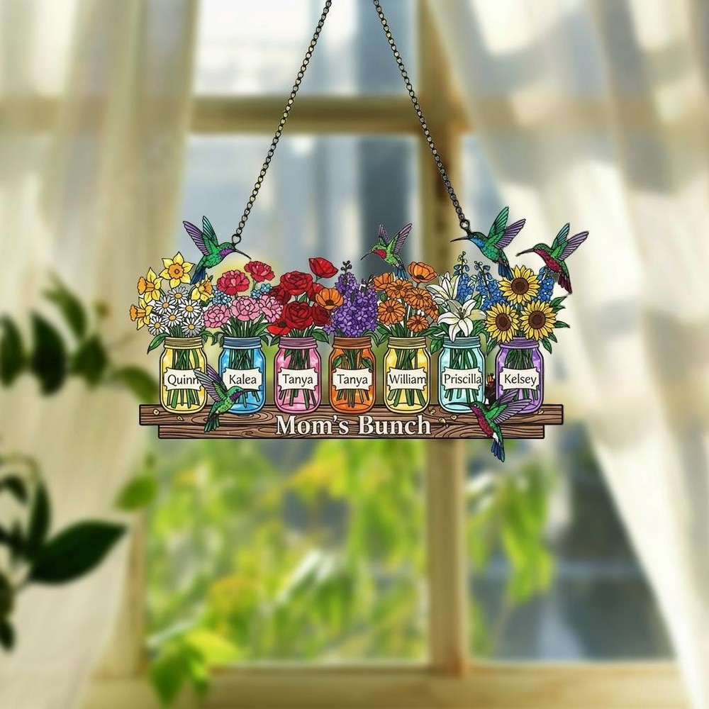 Personalized Mother's Day Suncatcher, Custom Birth Flower, Mom’s Bunch Gift