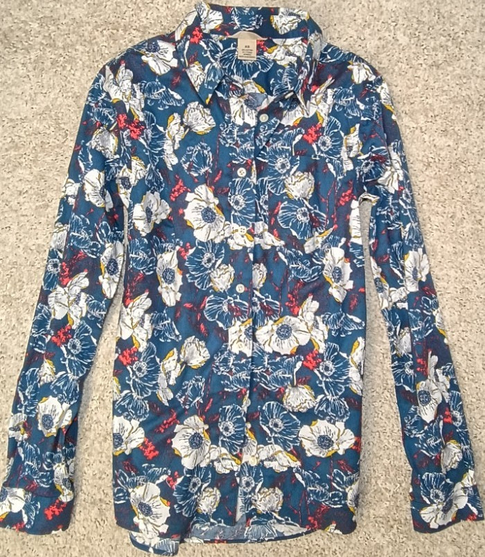 Duluth Trading Co. Mens Blue Floral ButtonUp Long Sleeve Collared Shirt XS