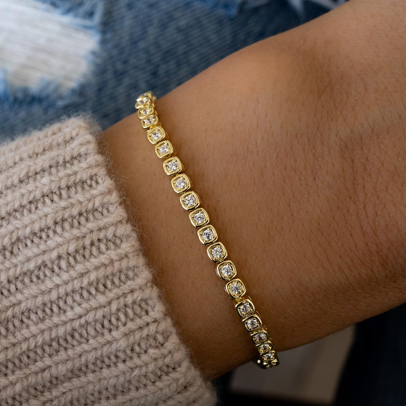 7 Ct Round Simulated Diamond 925 Yellow Sterling Silver Women's Tennis Bracelet