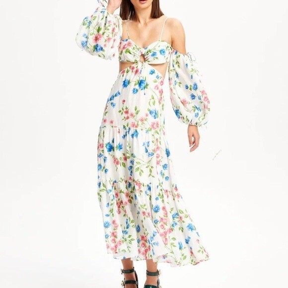 Alice McCall Rolling Meadows Floral Midi Cut Out Dress White Casual Summer 6