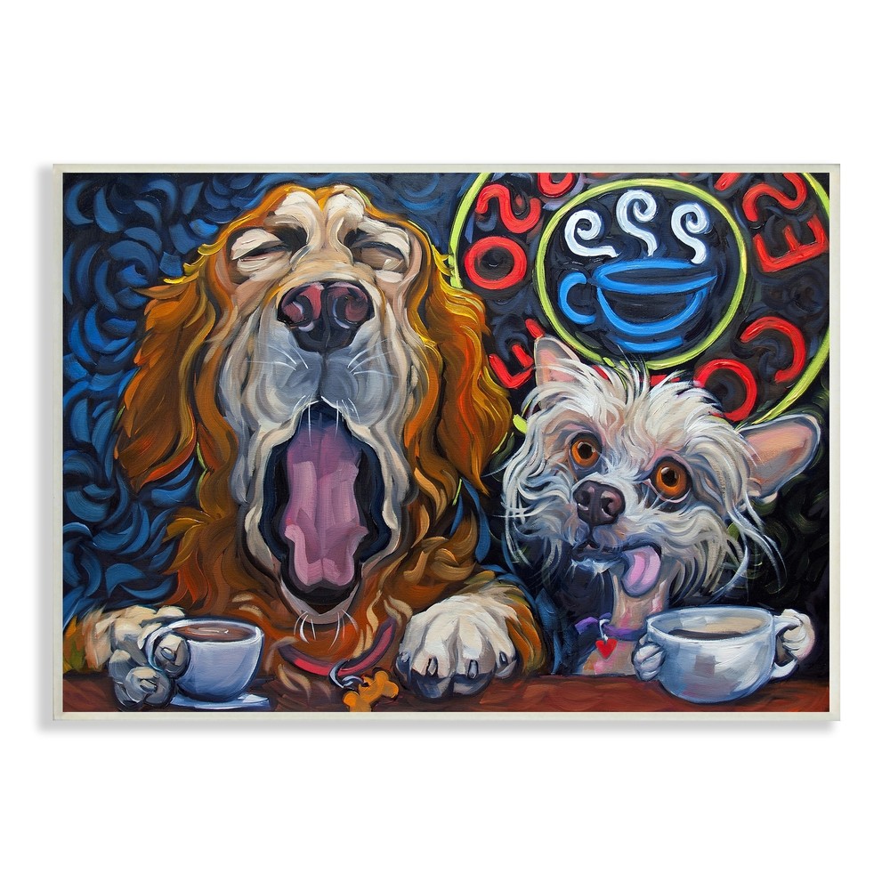 Stupell Bold Modern Dogs Coffee Bar Yawning Teacups Wood