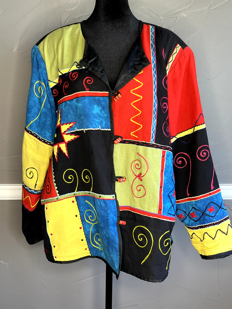 Drapers & Damon's Jacket Women's Size 1X Colorblock Artsy Coat Beaded Buttons
