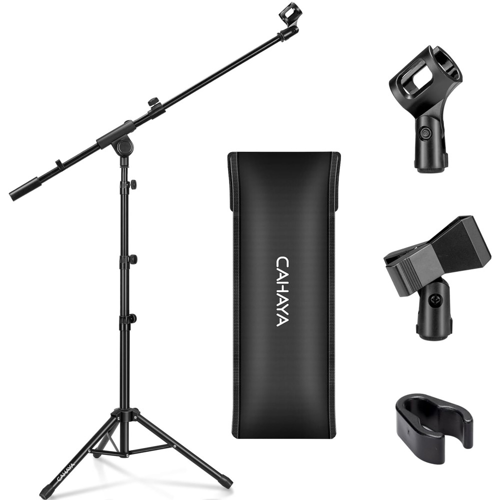 Tripod Microphone Stand Boom Arm Floor Mic Stand with Carrying Bag and 2 Mic ...