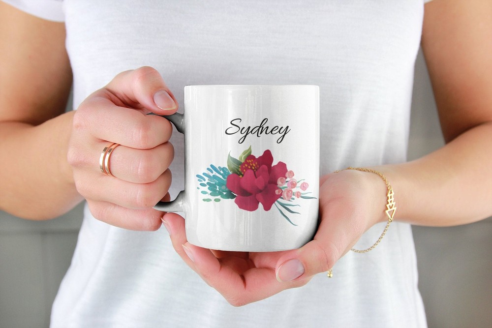 Personalized Name Mug Custom Floral Coffee Mug Gift For Her Floral Coffee Or Tea