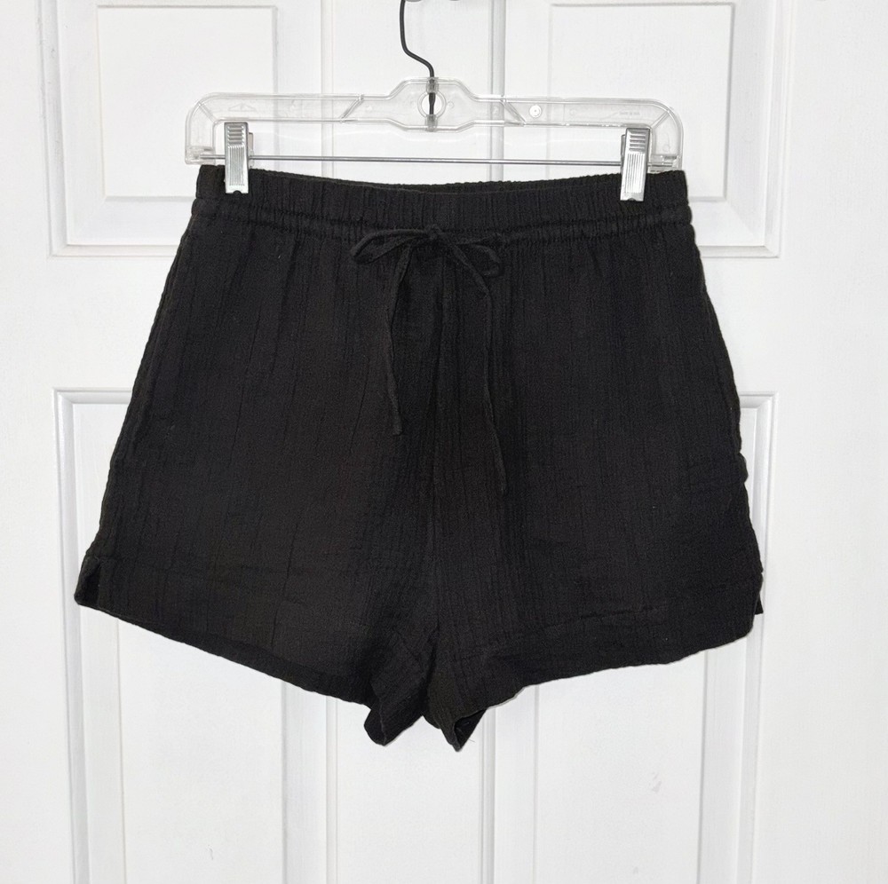 H&M Women’s Size S Black Gauze Elastic Drawstring Cotton Pull On Pocket Shorts