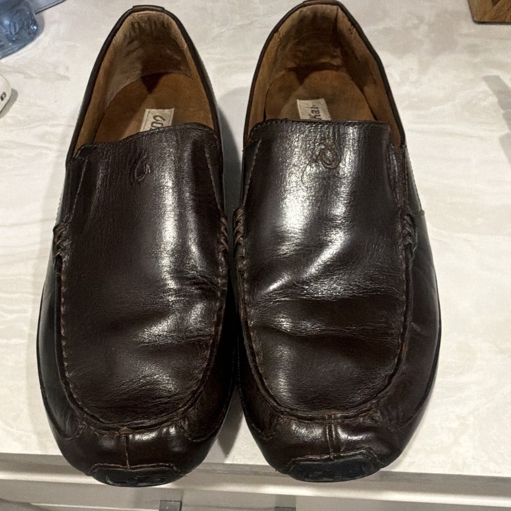 OluKai Akepa Moc Men's Brown Leather Slip-On Moccasin Casual Shoes US 12 EU 45