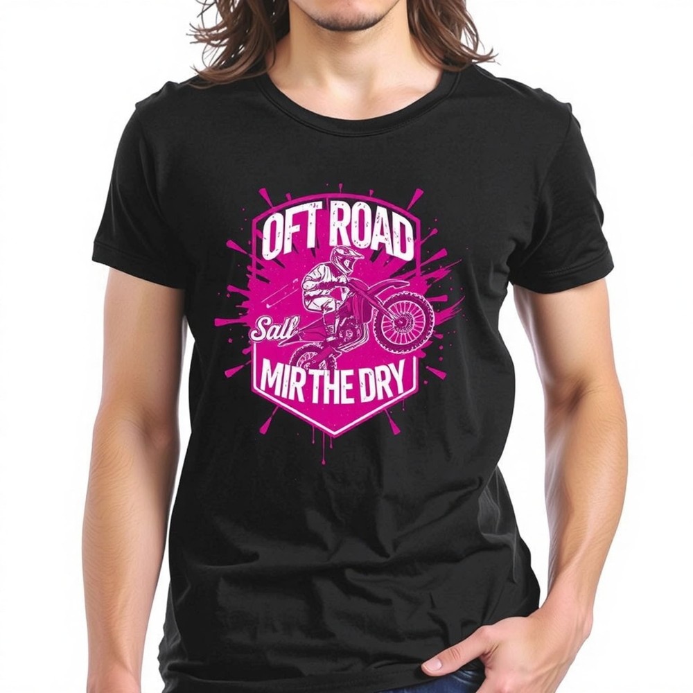 Vibrant Pink Motorcycle Graphic T-Shirt - Bold Motocross Design