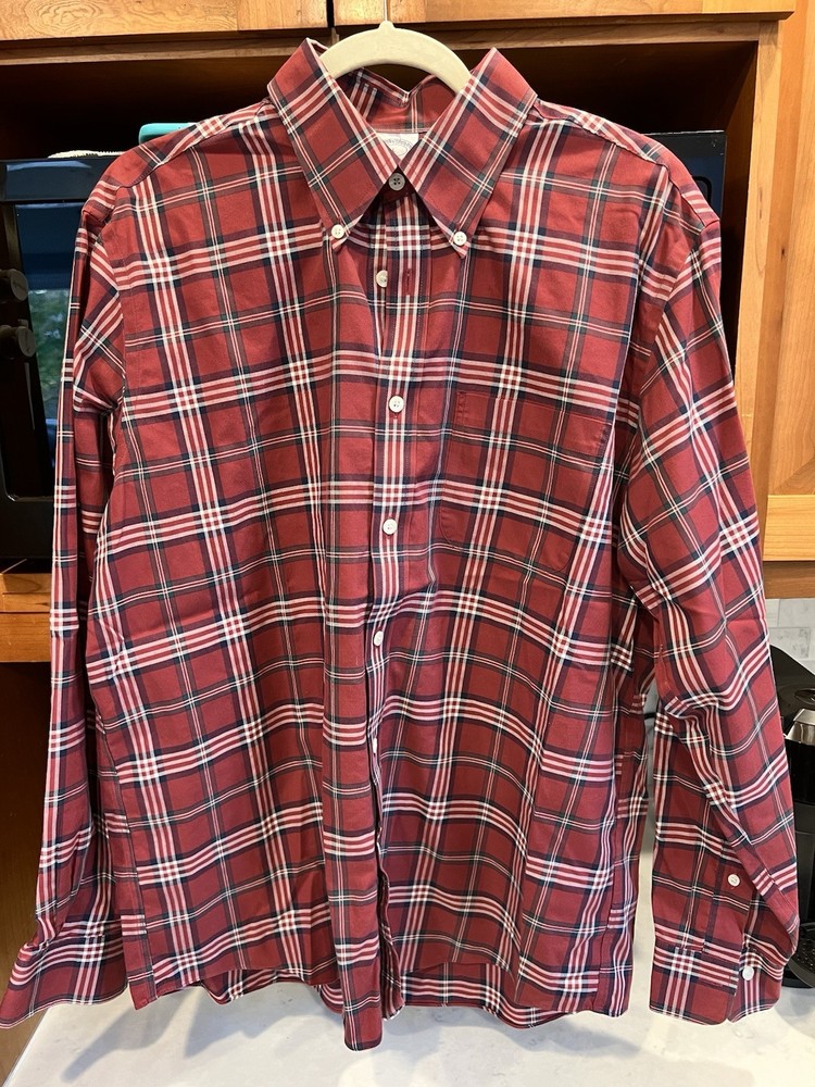 Brooks Brothers 1818 Regent Fit L Cotton Woven Red Plaid Button-Down LS Shirt