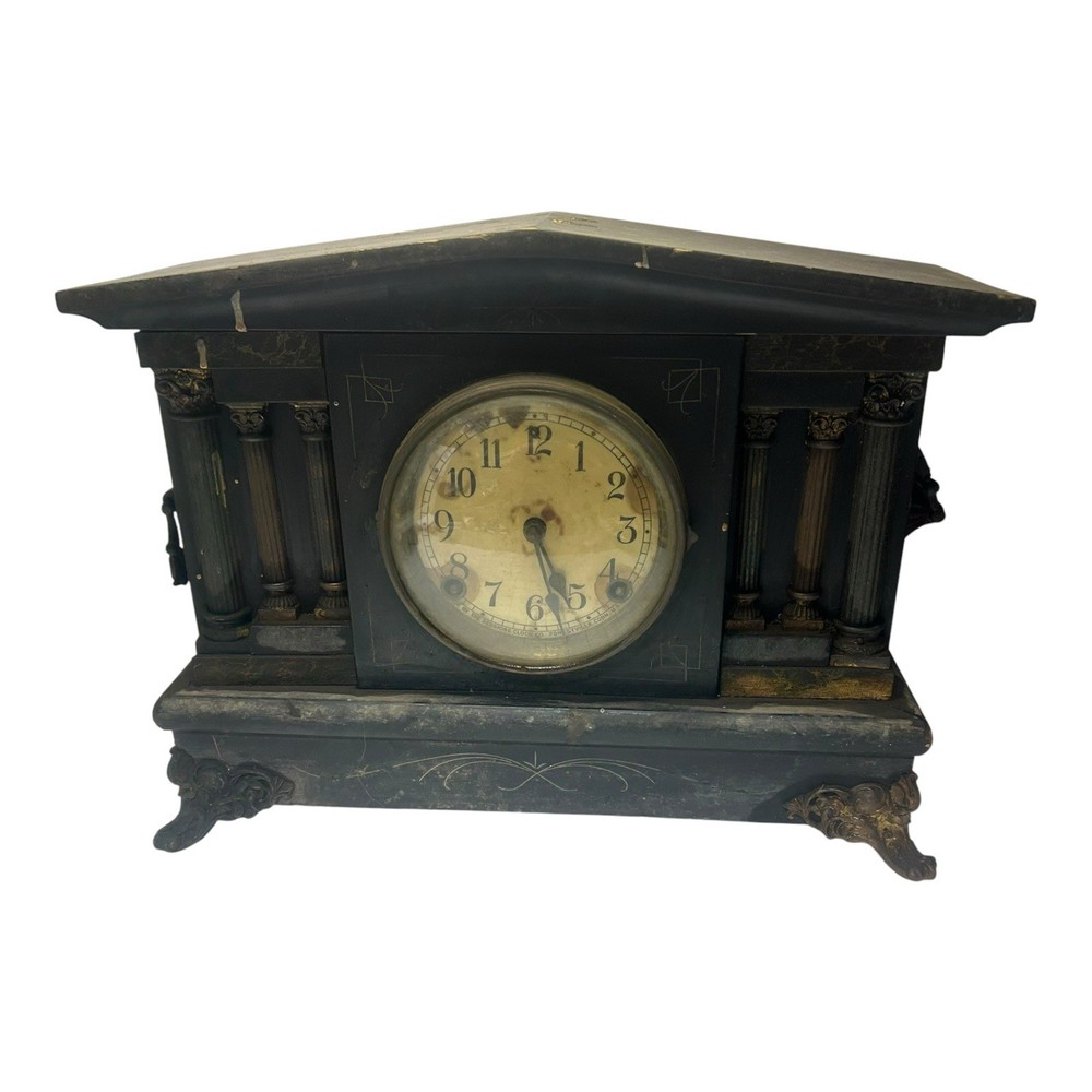 Antique Sessions Mantel Clock Black Column Shelf Clock For Parts Repair