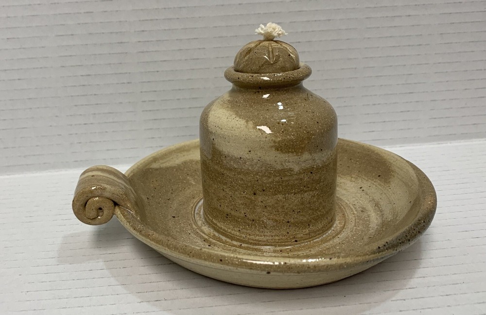 Art Pottery Oil Lamp, Handmade, Signed Dixieland Pottery, Seagrove NC. Unused