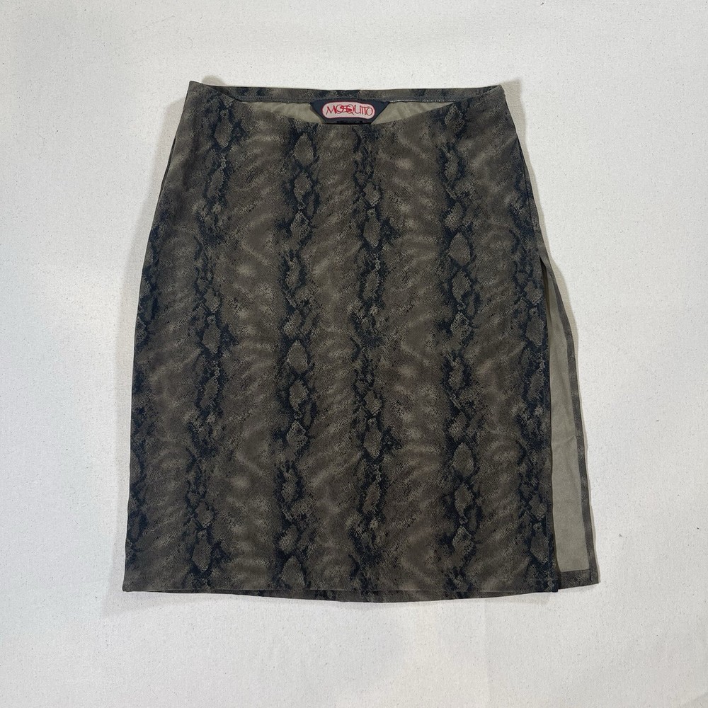 Vintage Women's Mosquito Brand Snake Skin Knee Length Skirt High Leg Slit Medium