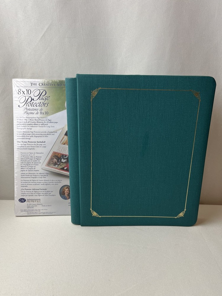 Creative Memories 8x10 Evergreen Scrapbook Album w/Gold Trim + Page Protectors