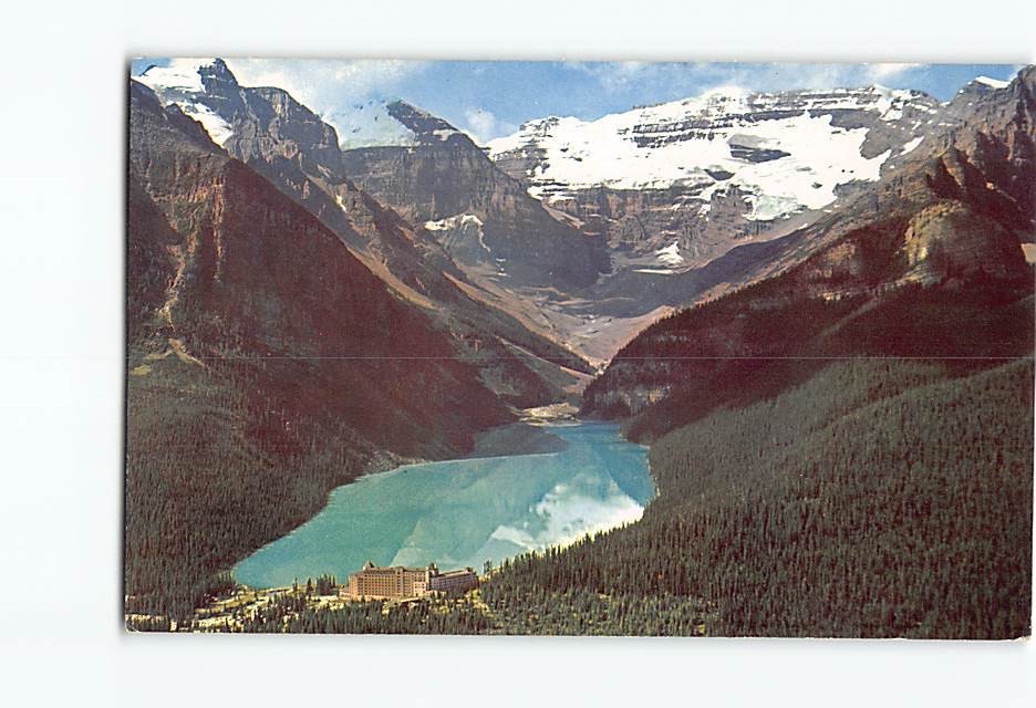 Postcard Lake Louise Banff National Park Chateau Canadian Rockies Aerial View