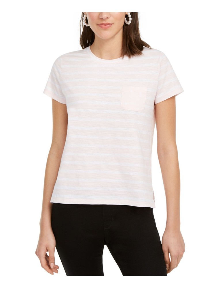 MAISON JULES Womens Pink Striped Short Sleeve Crew Neck Tee XXS