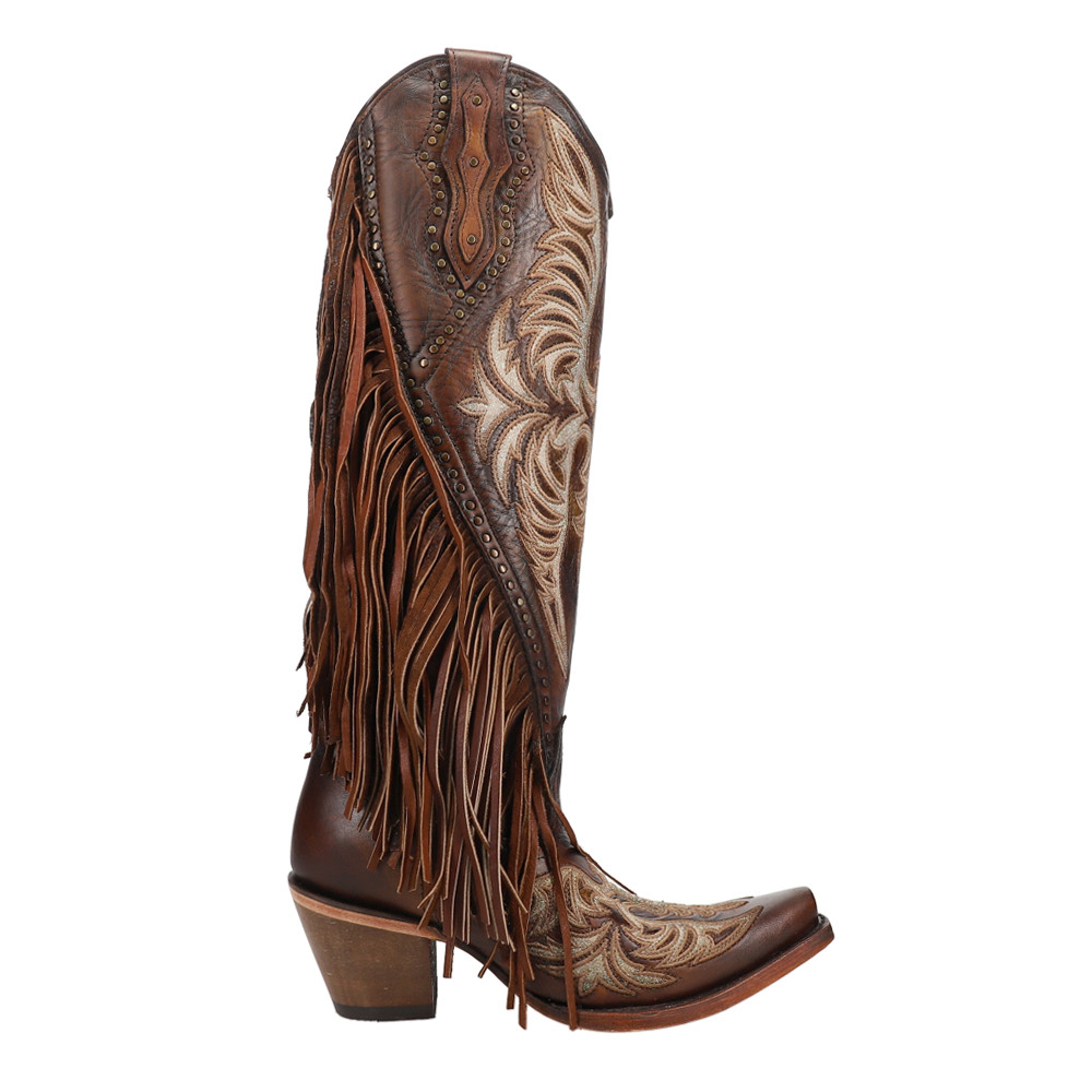 Eagle Embroidered Studded Fringe Snip Toe Cowboy Womens Corral Boots