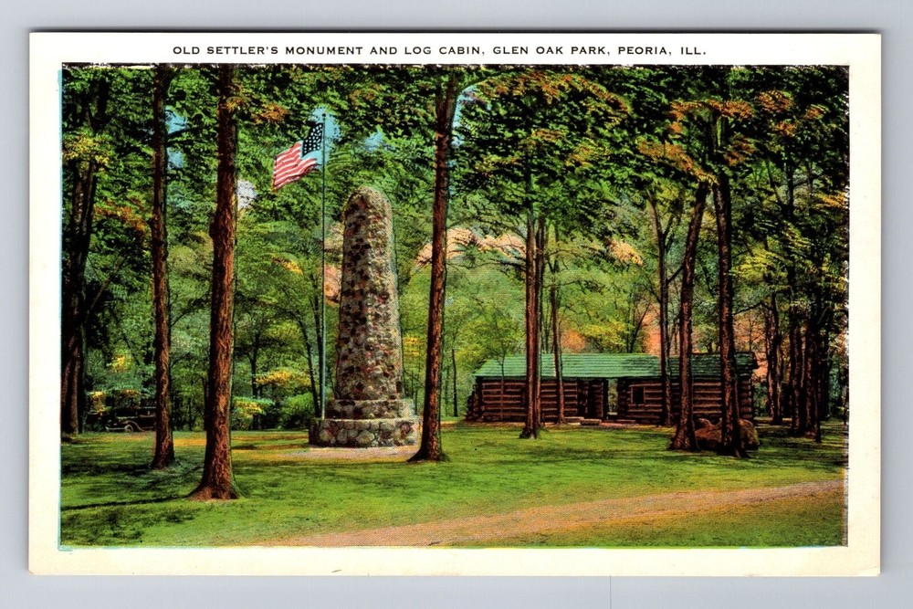 Peoria IL-Illinois, Glen Oak Park, Old Settler's Monument, Vintage Postcard