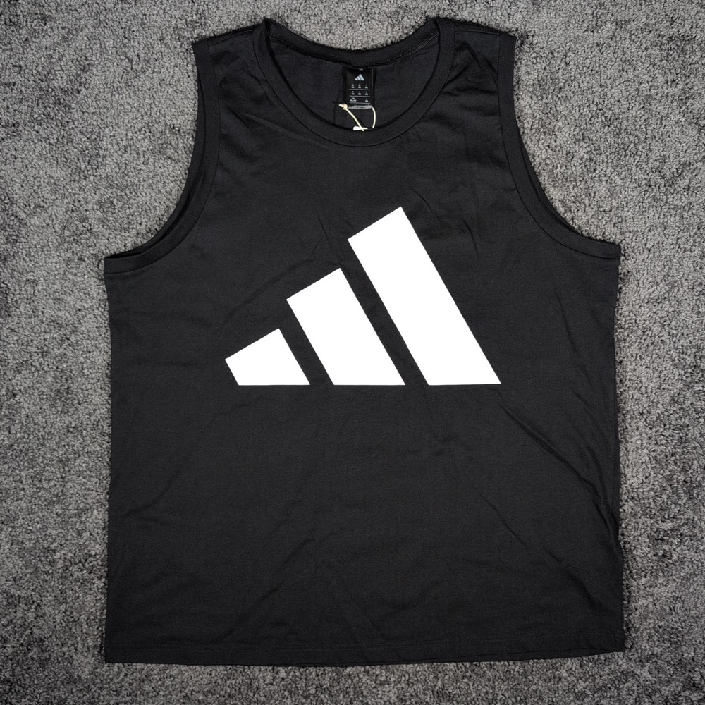 adidas Badge Logo Tank Top Men's 2XL Black Crew Neck Knit Jersey Shirt