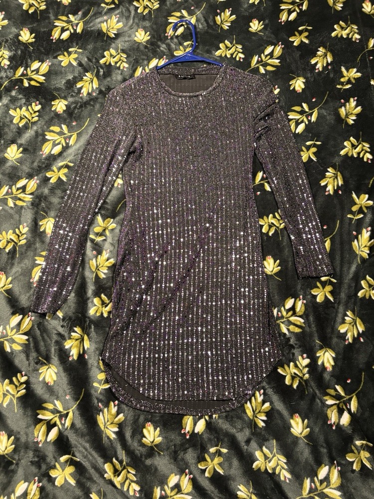 B. Darlin Black Silver Sequin Long Sleeve Bodycon Party Dress Women