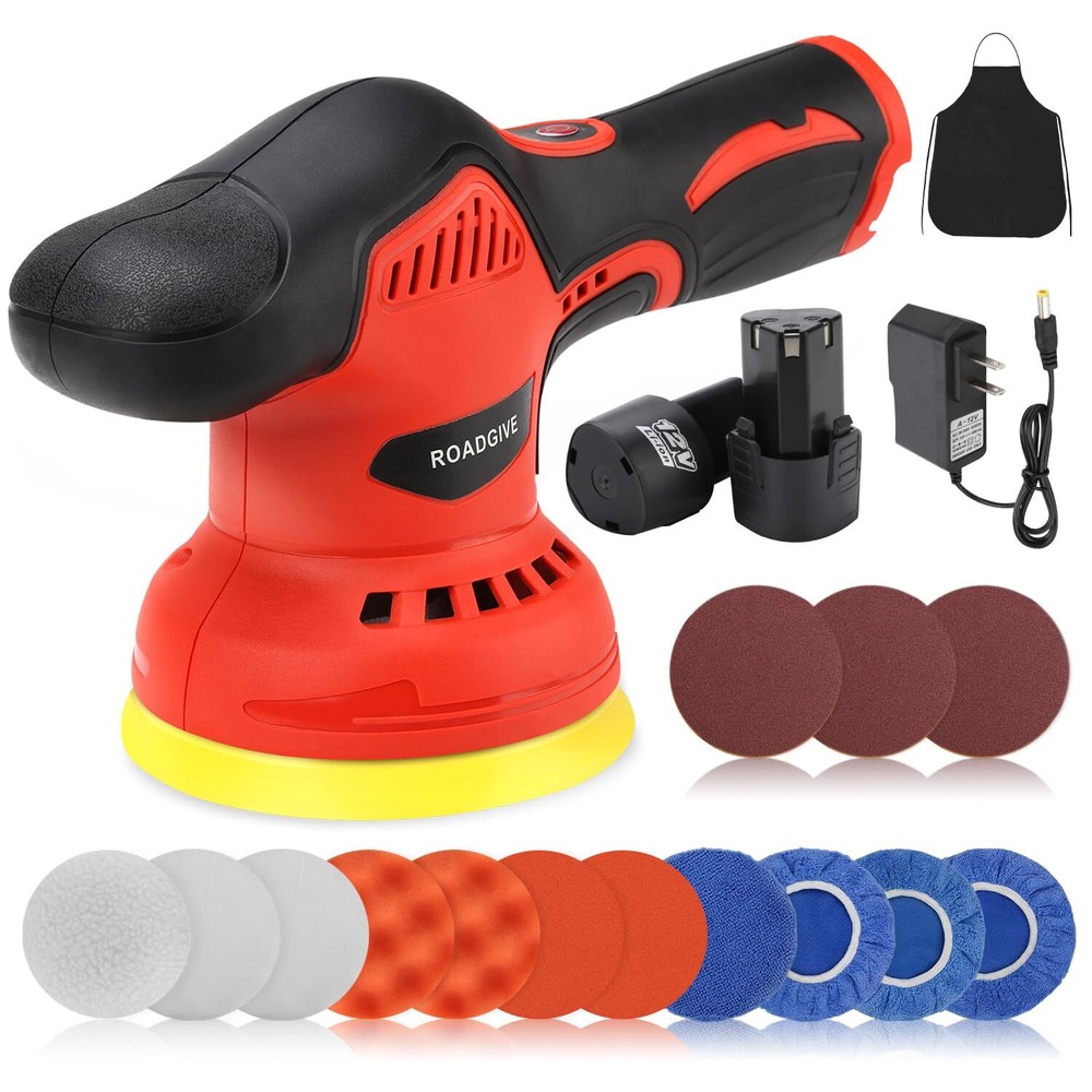 Cordless Car Buffer Polisher Kit with 2 Batteries 5-Inch & 6-Inch Pads 8 Variable Speeds