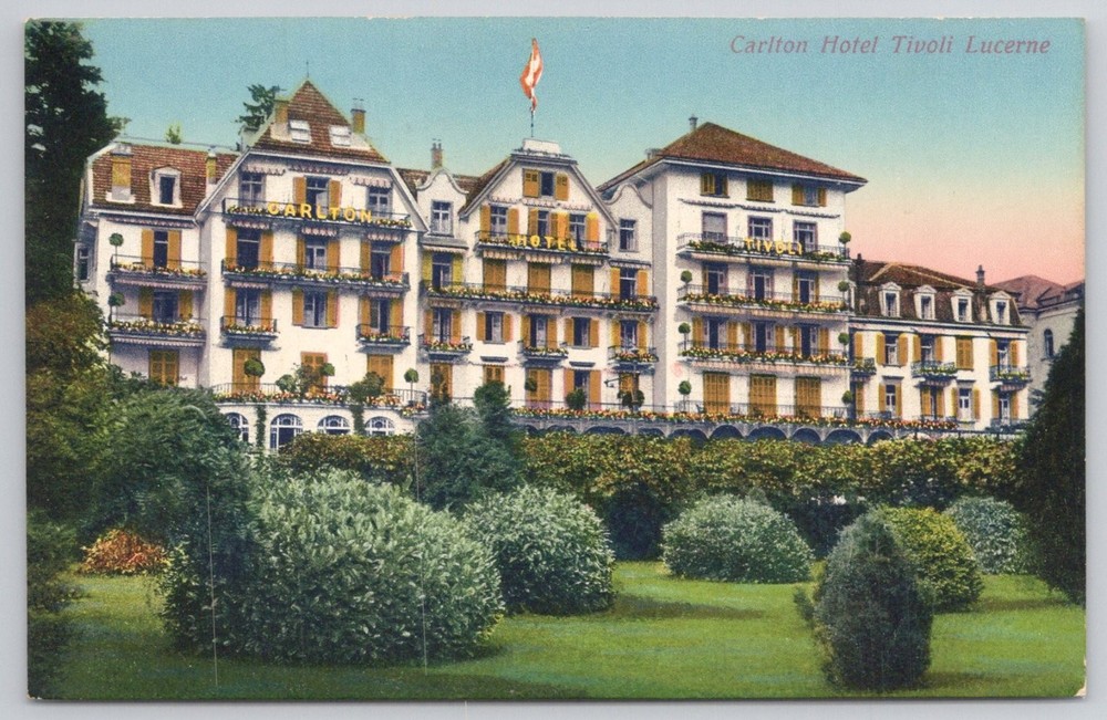Carlton Hotel Tivoli Lucerne Switzerland Vintage Postcard Brügger Meiringen