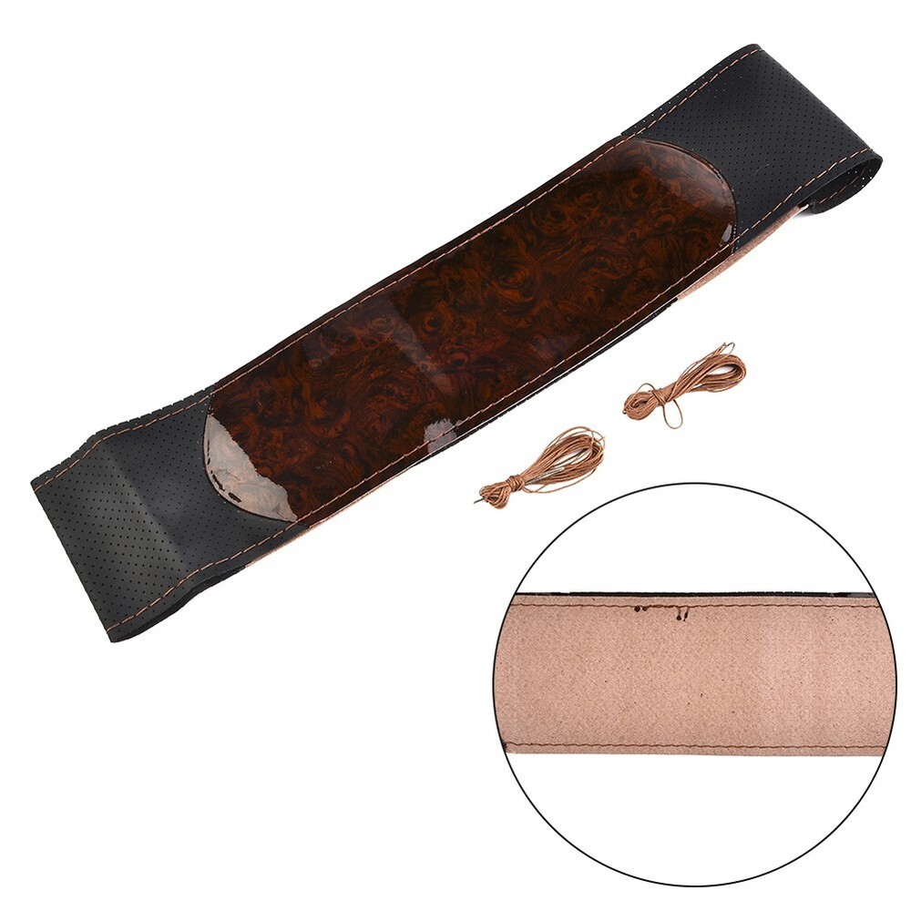Peach Wood Grain DIY Leather Steering Wheel Cover Kit with Needles & Thread