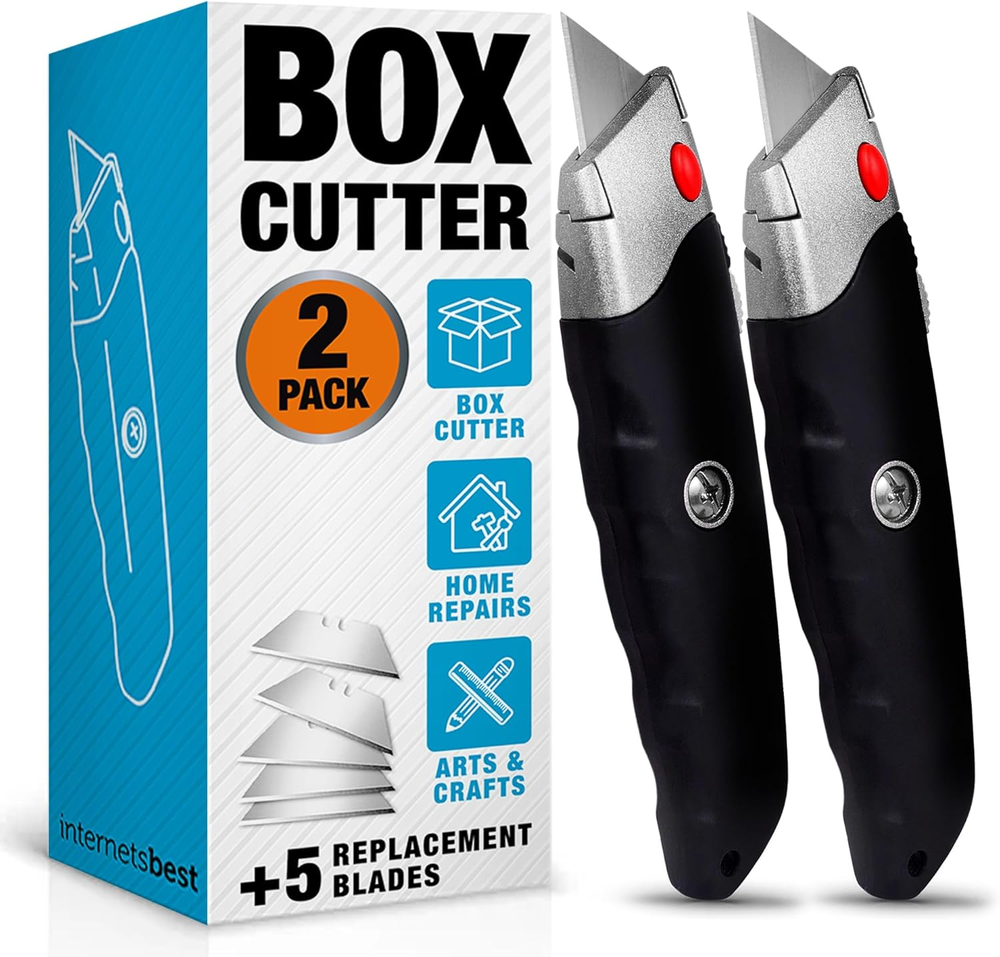 Premium Utility Knife Set | Retractable Box Cutter with Rubber Handle | Heavy-Du
