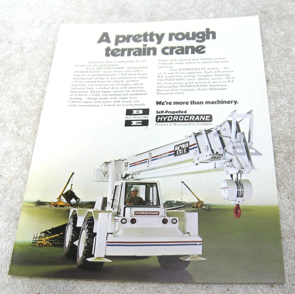 Vintage 1975 Bucyrus Erie Self Propelled Hydro Crane Construction Brochure