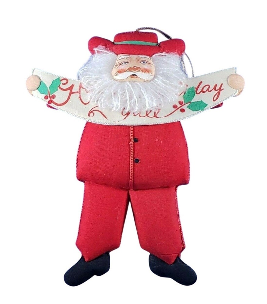 Vintage Santa Claus Ornament Happy Holiday Yall Fabric Felt 7