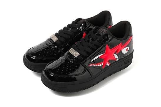 A Bathing Ape Bapesta Shark Face Black Red Patent Star Men's Sneakers