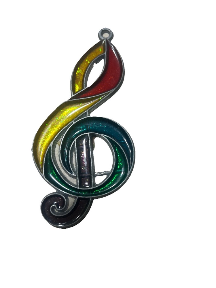 Vintage Stained Glass Sun Catcher Music Note Window Ornament Colorful Decoration
