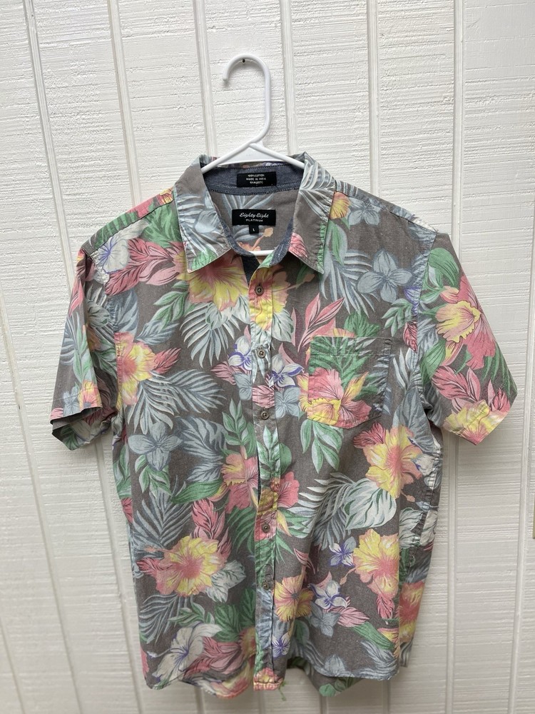 Eighty-Eight Platinum Men’s Large Button Up Short Sleeve Tropical Floral Shirt
