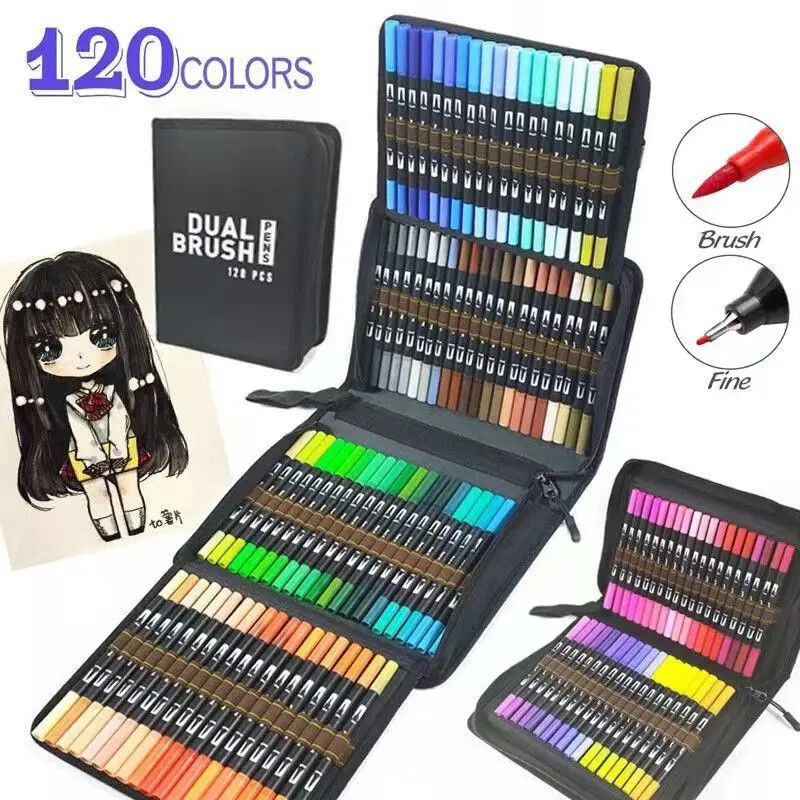 60-120 Dual Tip Watercolor Brush Markers for Art Drawing