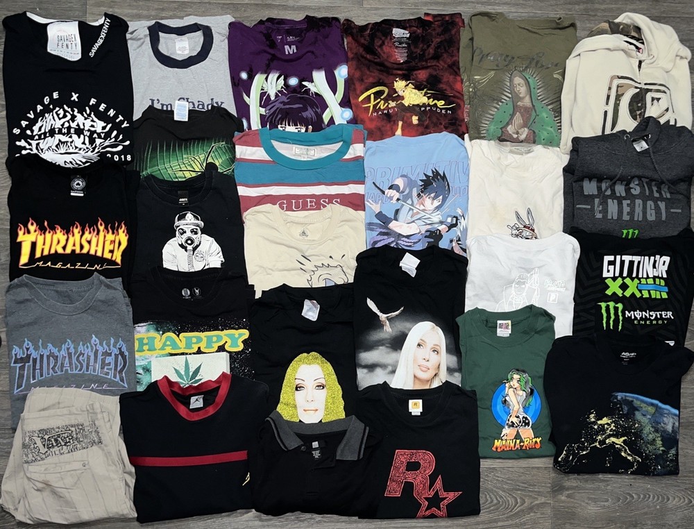 vintage y2k skater grunge anime 26 piece wholesale shirt bundle