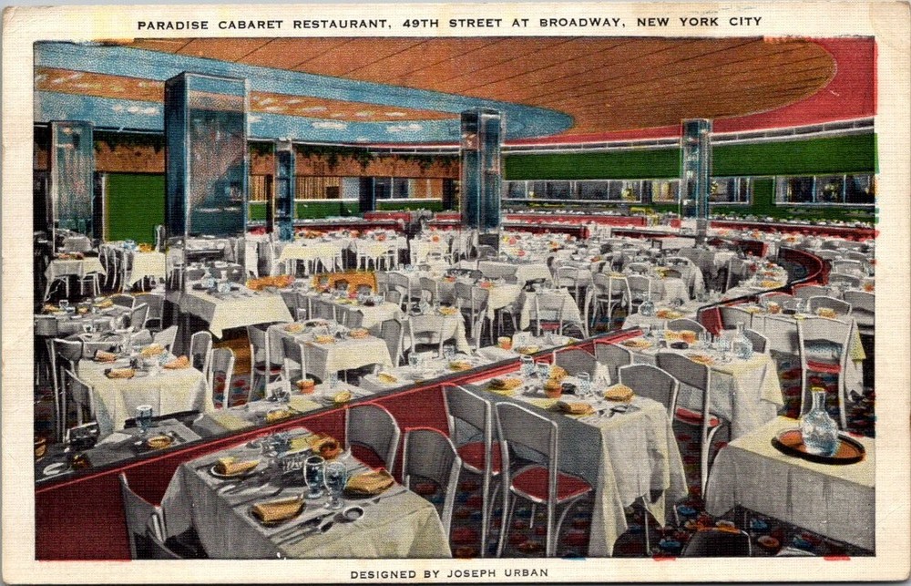1936 Paradise Cabaret Restaurant NYC Postcard Joseph Urban Art Deco Broadway