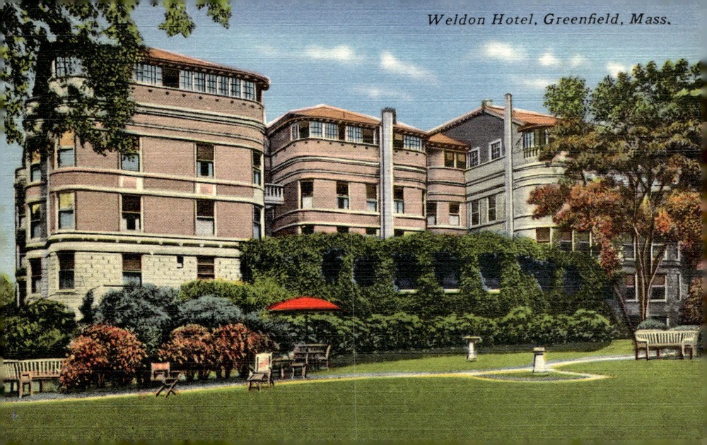 1950s Weldon Hotel Greenfield Massachusetts Linen Postcard Tichnor Bros