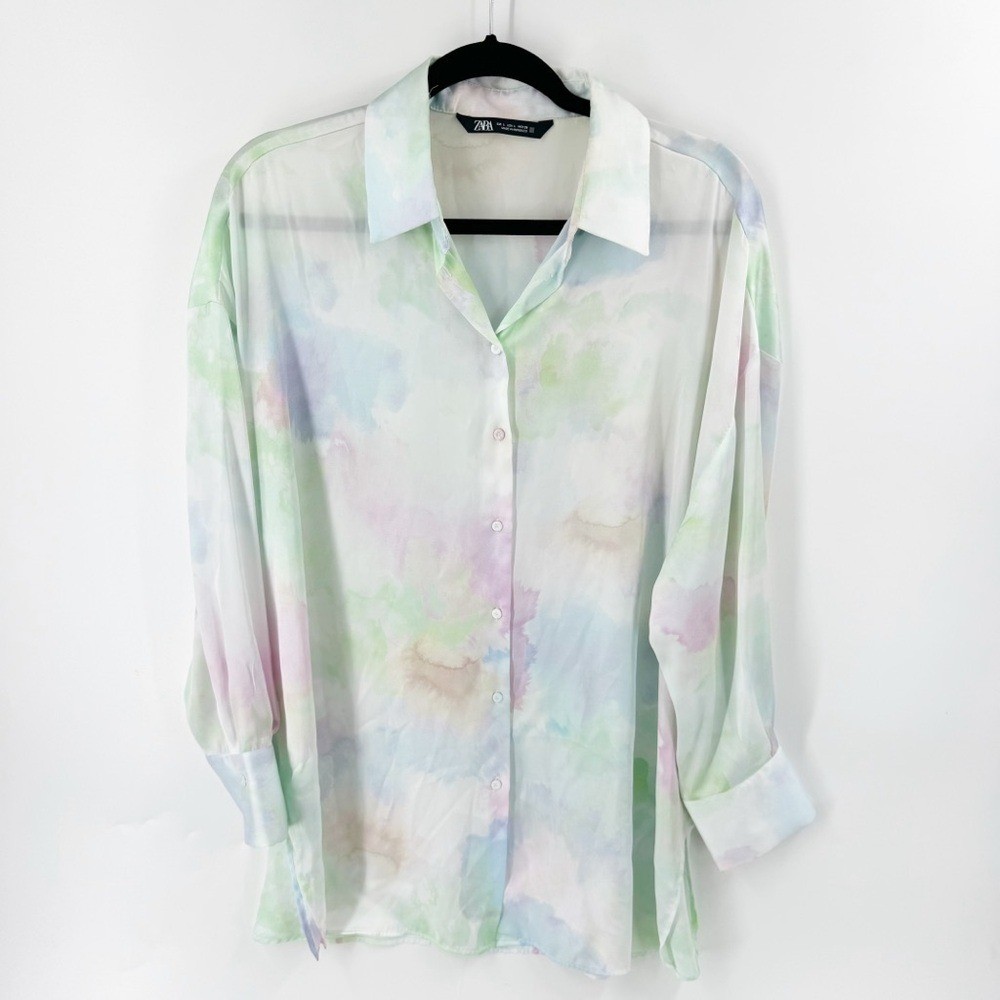 ✅ ZARA PASTEL SATIN EFFECT SHIRT LONG SLEEVE SIZE LARGE