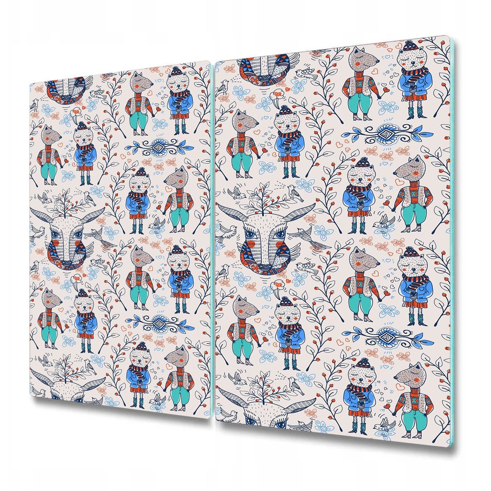 Glass Chopping Cutting Board Cartoon with Animals and Berries for Deer White