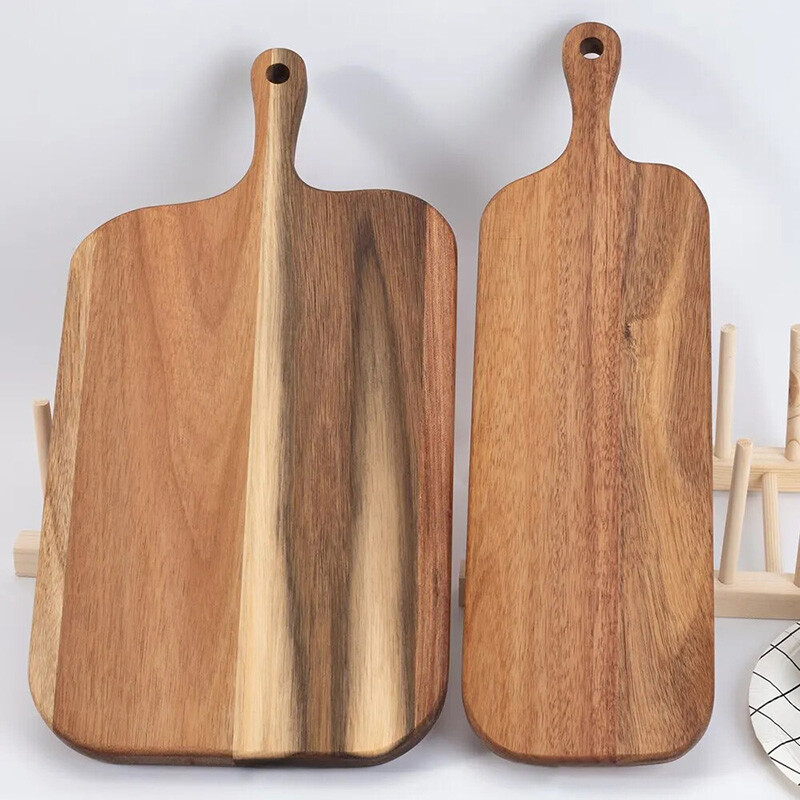 Acacia Wooden Chopping Board With Handle Serving Tray Bread Fruits Cutting Plate-image
