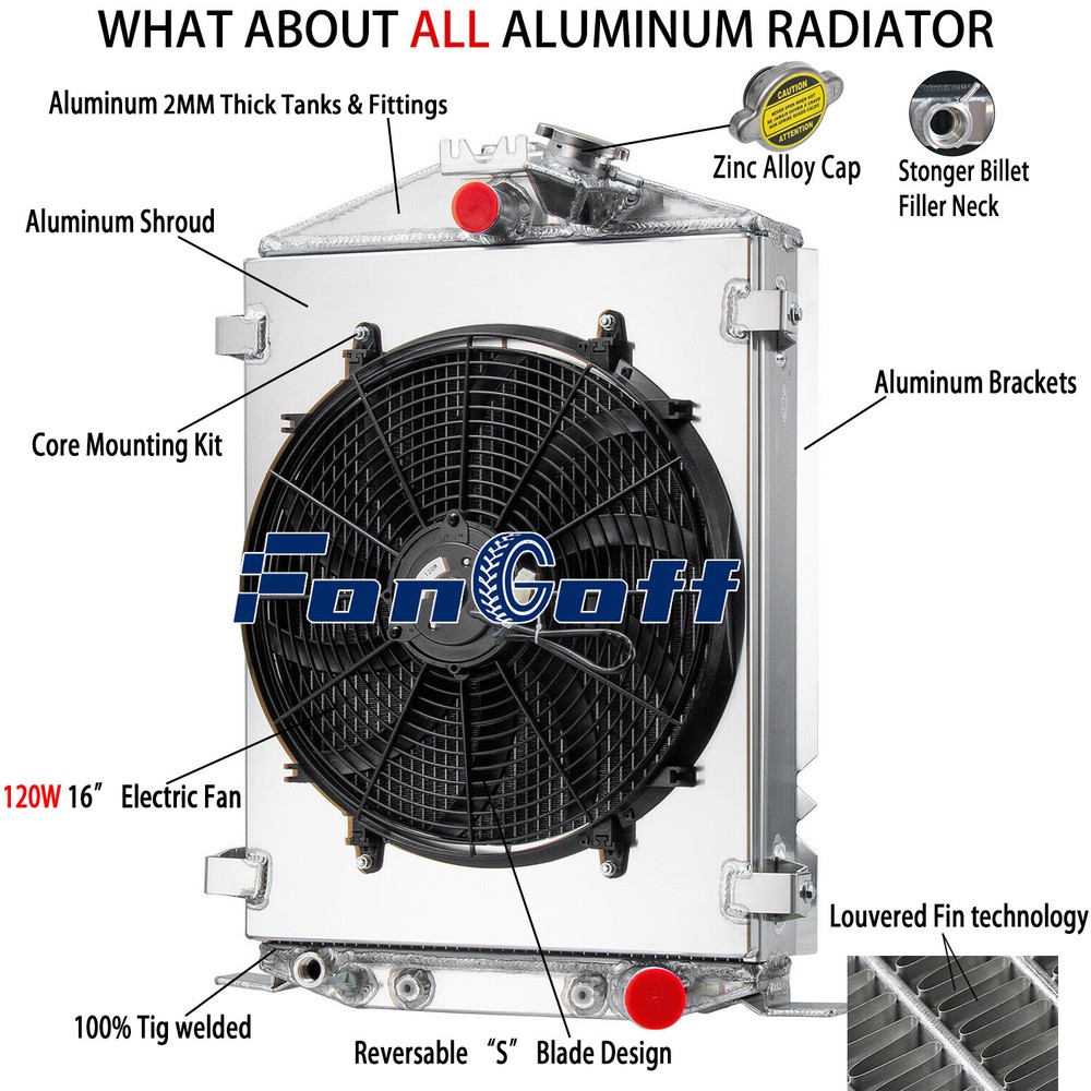 4 Row Radiator+Shroud Fan Fits Ford 1932 Street Rat Rod High Boy Chevy V8 Engine