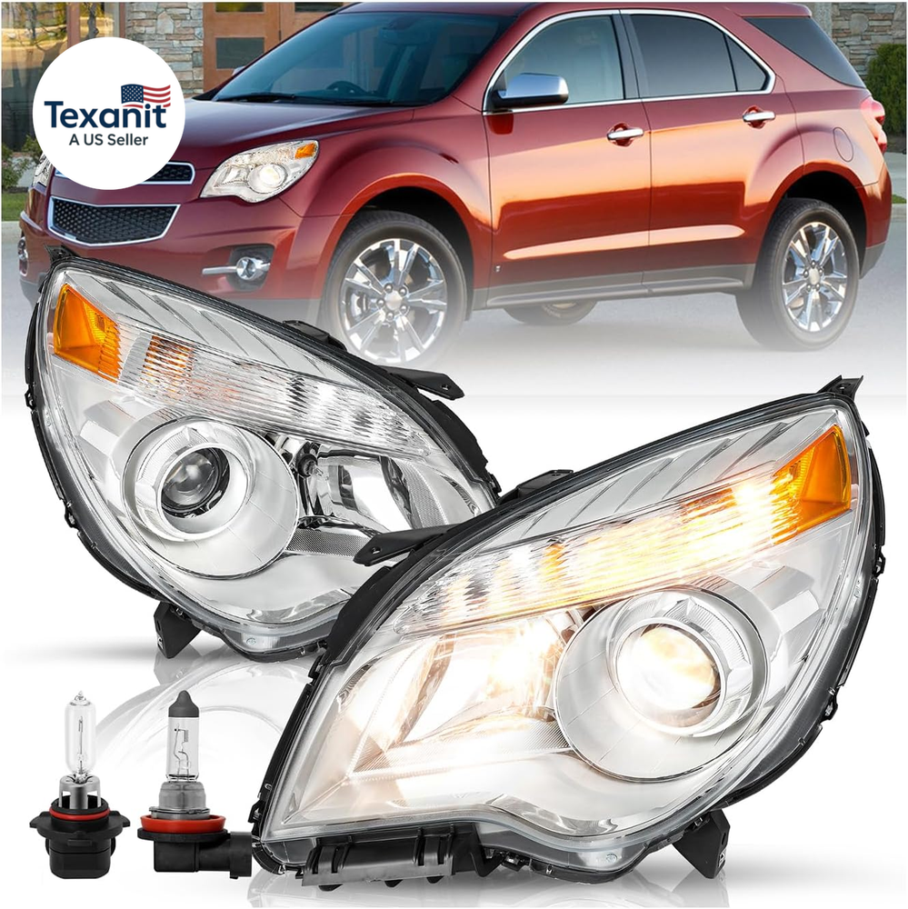 Headlights Assembly Fit 2010-2015 Chevy Equinox Halogen Type Projector Headlamp