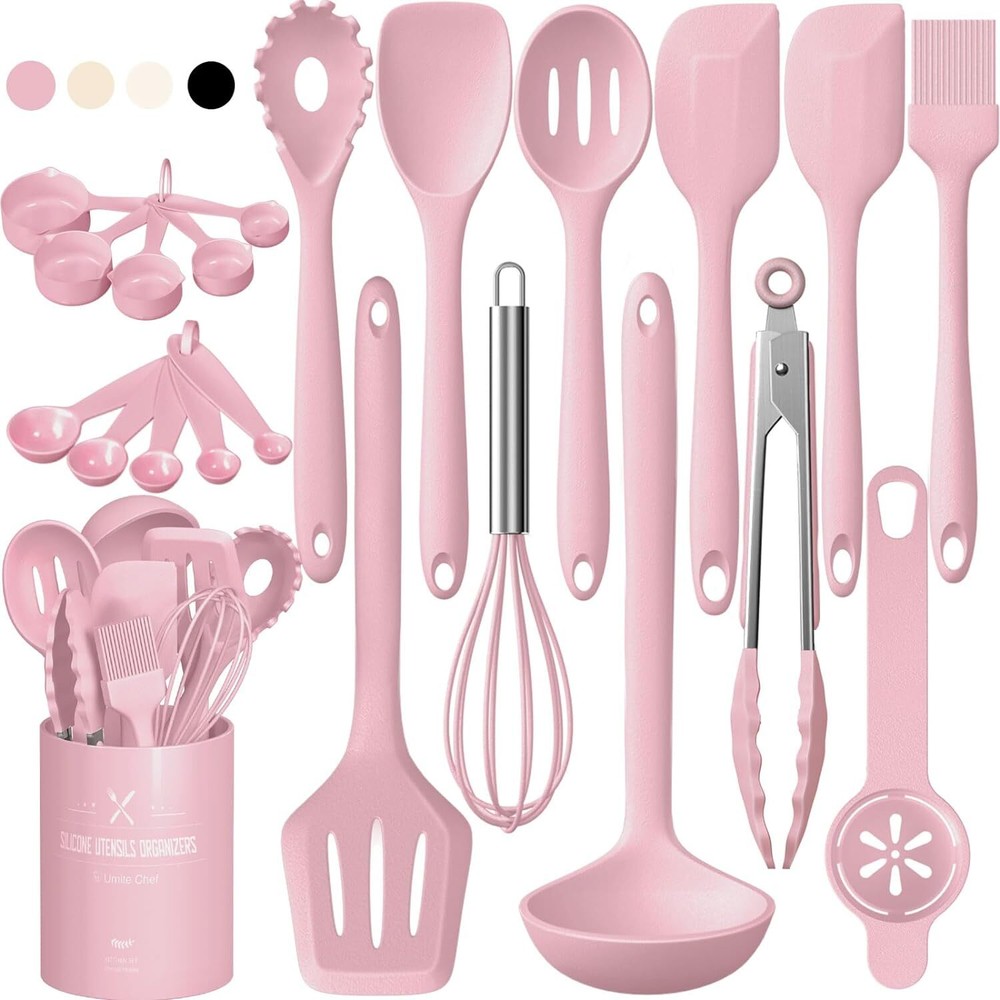 Umite Chef 22Pcs Silicone Cooking Utensils Set, Heat small, large, Pink