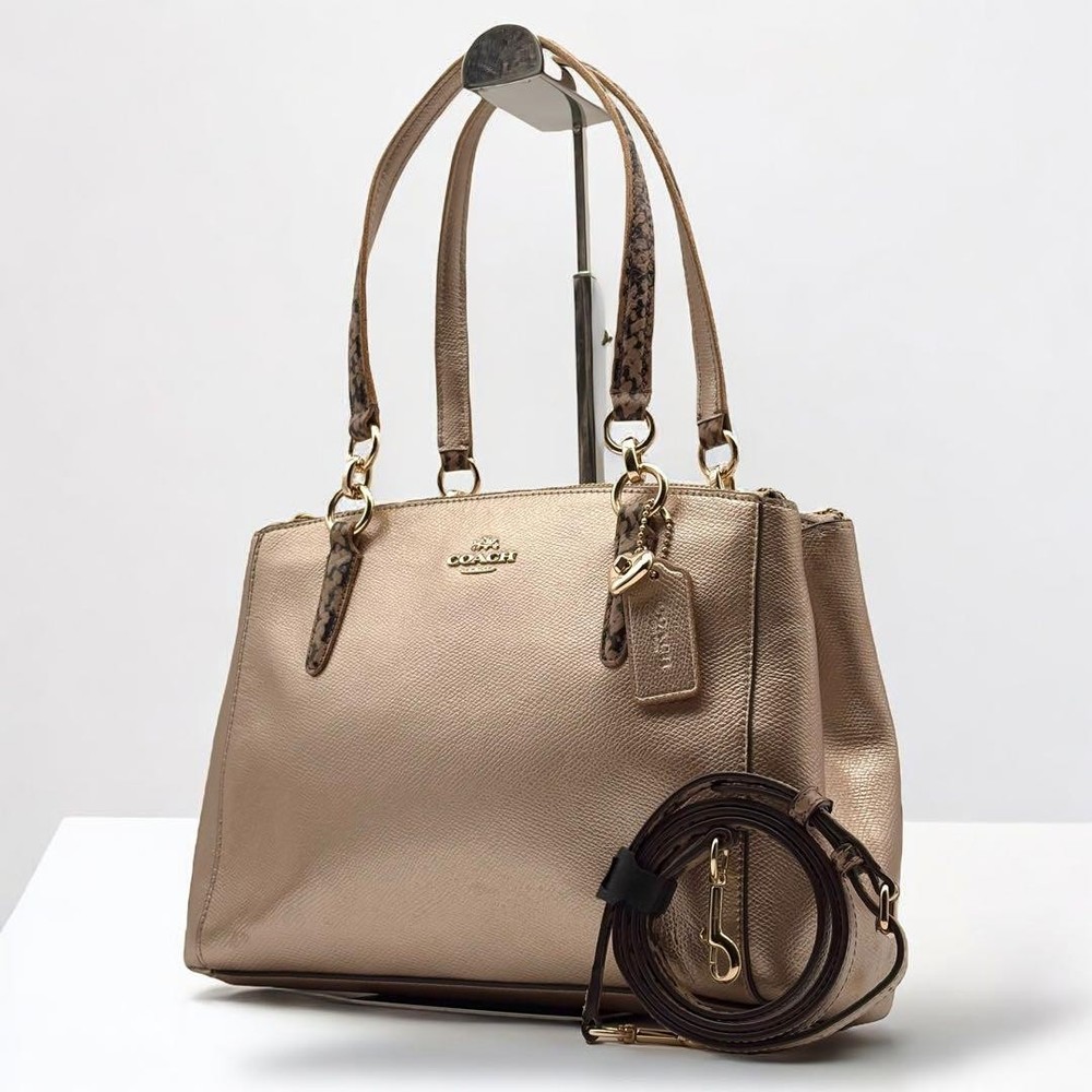 Coach PVC Champagne Gold 2-Way Tote Bag Authentic G08071041