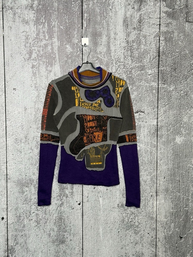 Pianura Studio Patchwork Knit and Mesh Abstract Graphic Art Top Long Sleeve-image