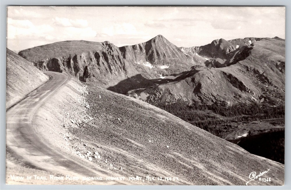 RPPC~View of Trail Ridge Road & Highest Point~Real Photo Postcard