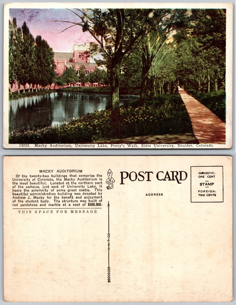 Macky Auditorium University Lake Boulder Colorado Path Postcard