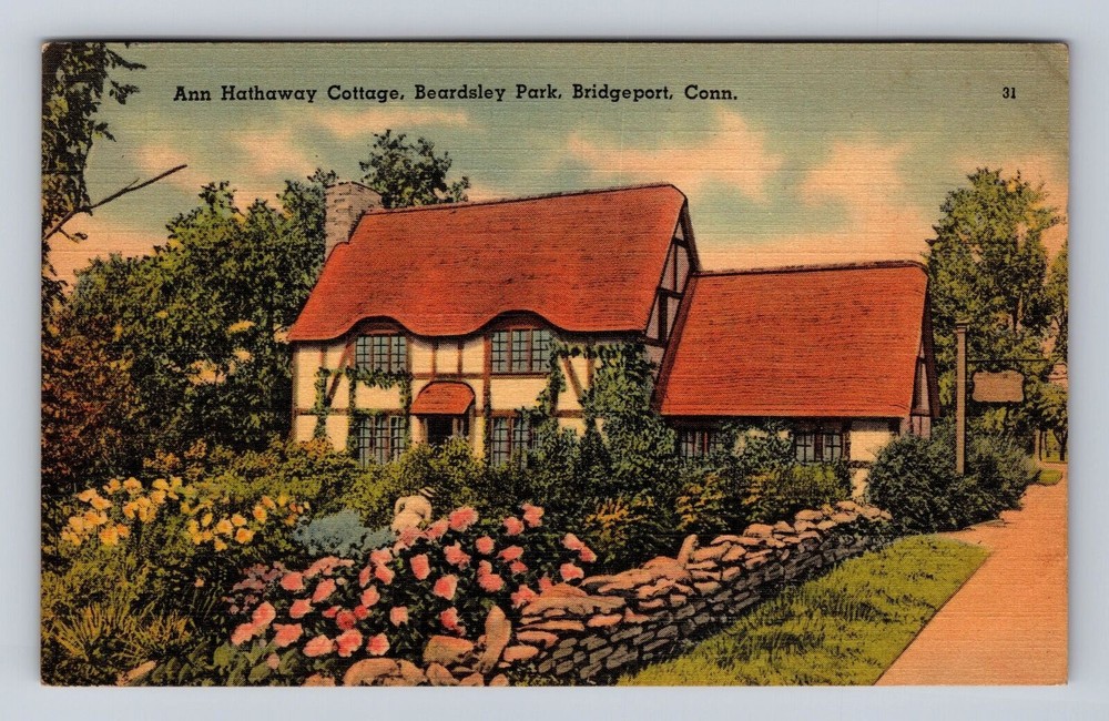 Bridgeport CT-Connecticut, Ann Hathaway Cottage, Park, Vintage Souvenir Postcard