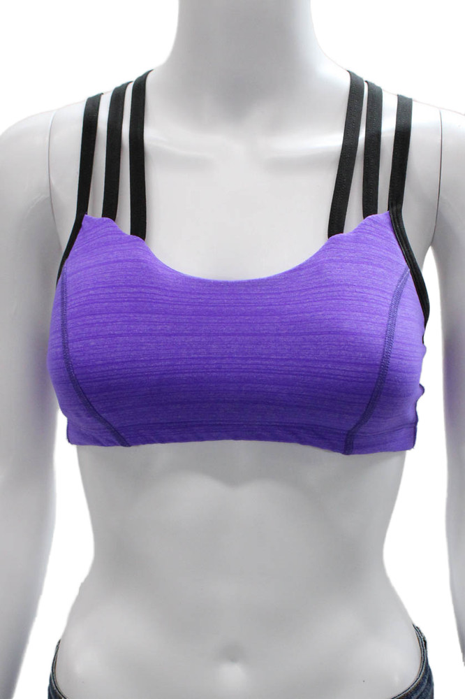 Beyond Yoga Womens Strappy Back Scoop Neck Sports Bra Purple Black SmallFree Shipping in US $100+ Orders | $6.95 Orders Below