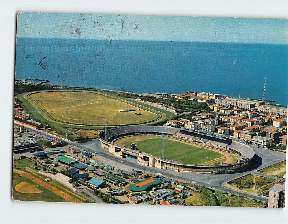 Postcard View from the airplane of the Hippodrome and Stadium Livorno Italy